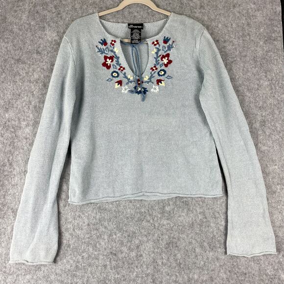 Vintage Y2K 90s No Boundaries Sweater Junior XL Floral Embroidered Fairy Cottage - Picture 1 of 15